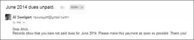 An automatically sent email from sendDuesReminders.py